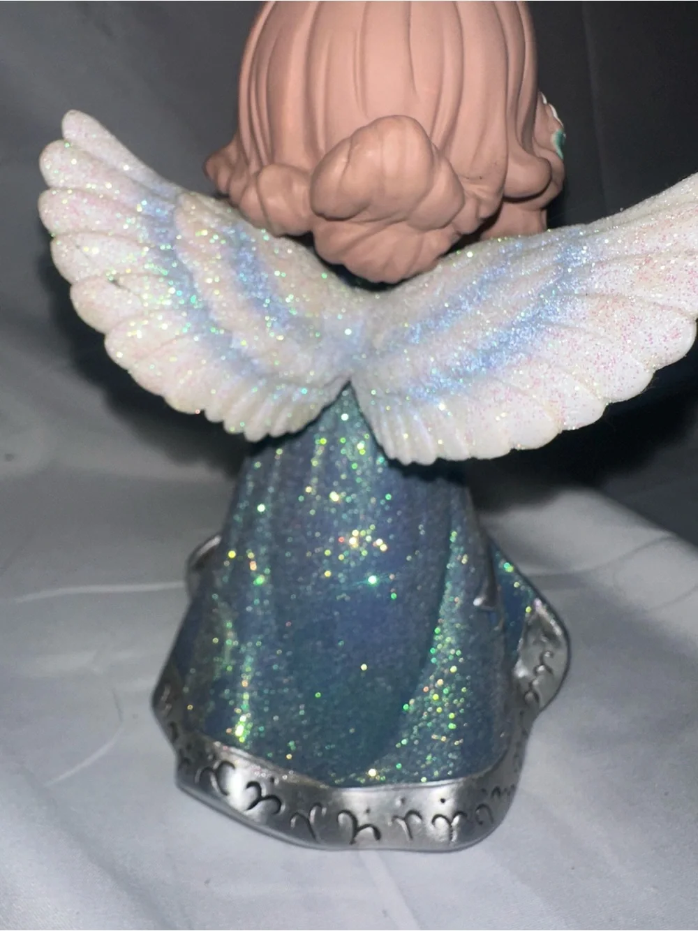 Faith Angel Glitter Figurine Musical Lighted Blue Silver Religious Decor